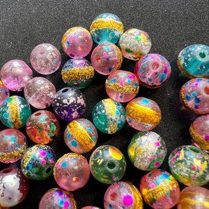 NWOT📌 100  Round Glass Beads Hand Painted  for Jewelry Making - Craft